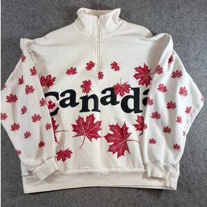Vintage 90s Nutrend Fashions Sweatshirt Womens Large White Canada Maple Leaf USA